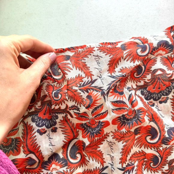 Free People Floral Printed Woven Tote Bag Bundle Orange & Cream 2 Pack - Picture 3 of 9